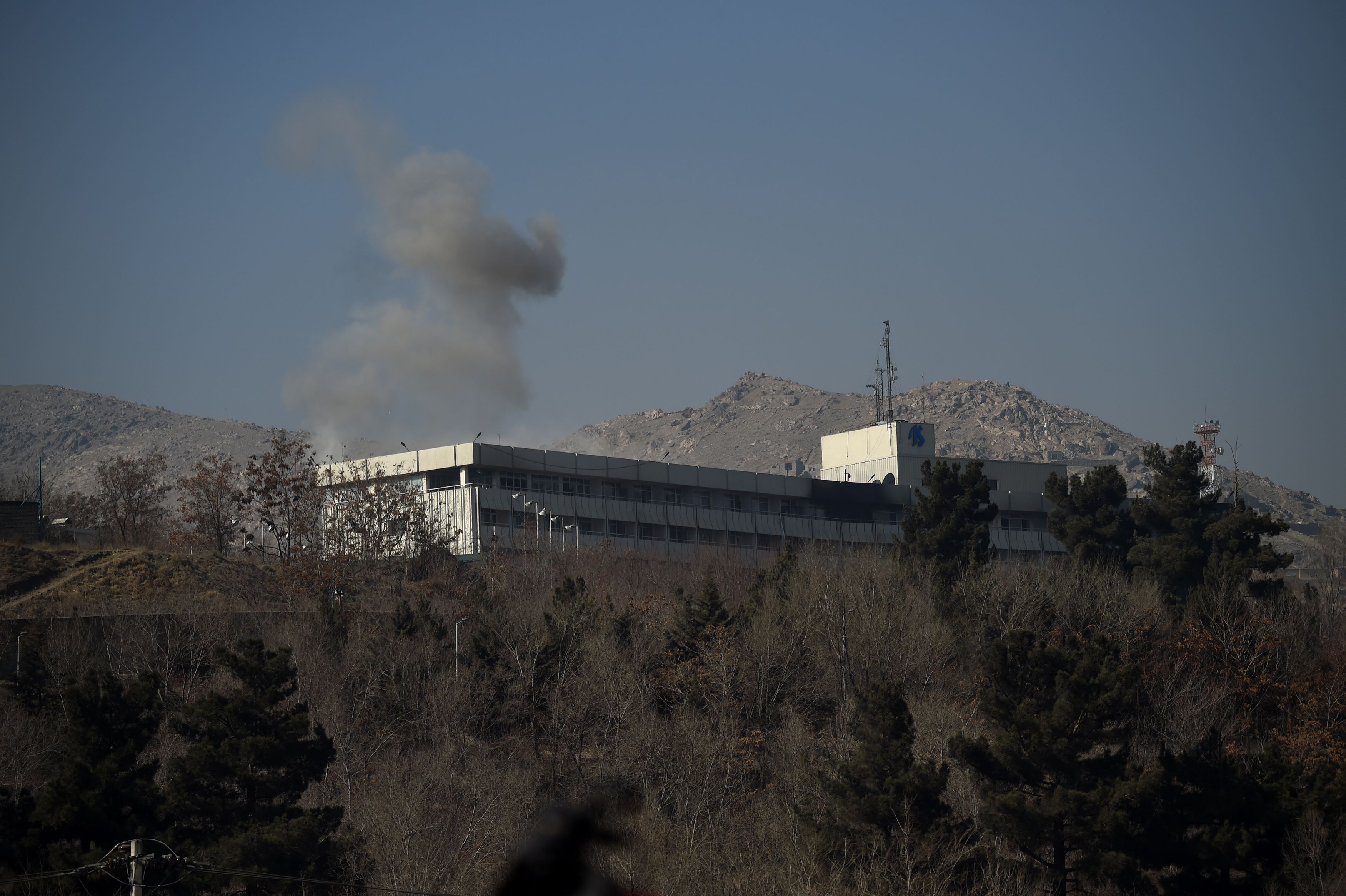 Smoke billows from the Intercontinental Hotel during a fight between gunmen and Afghan security forces in Kabul on Jan. 21, 2018. (Credit: WAKIL KOHSAR/AFP/Getty Images)