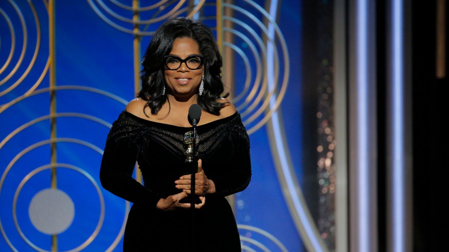 In this handout photo provided by NBCUniversal, Oprah Winfrey accepts the 2018 Cecil B. DeMille Award speaks onstage during the 75th Annual Golden Globe Awards at The Beverly Hilton Hotel on January 7, 2018s. (Credit: Paul Drinkwater/NBCUniversal via Getty Images)