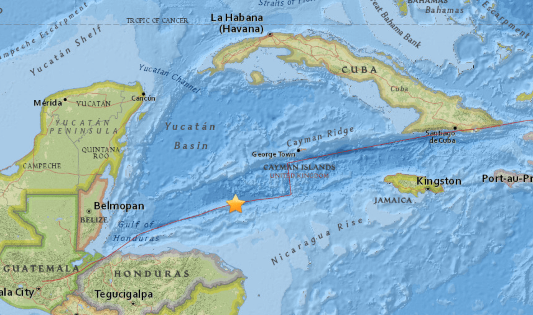 A magnitude 7.6 earthquake struck off of Honduras on Jan. 9, 2018. (Credit: U.S. Geological Survey)