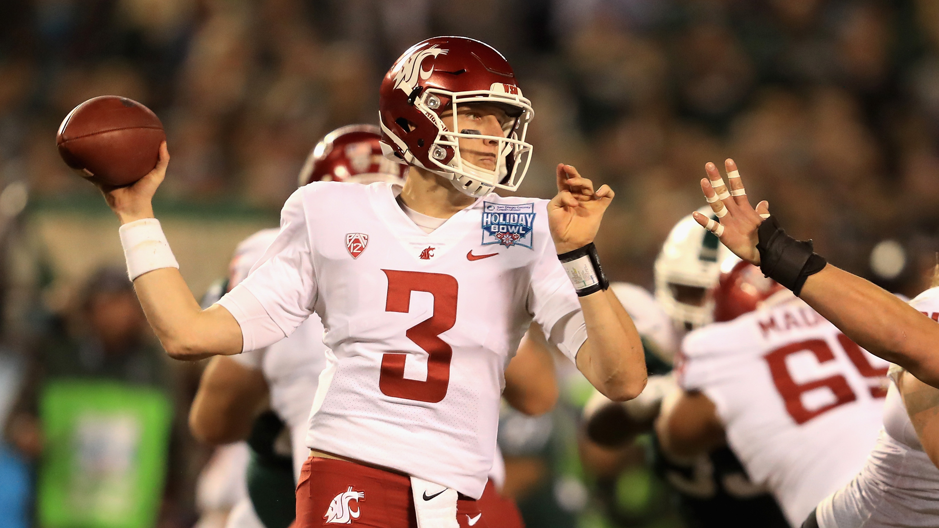 Tyler Hilinski of the Washington State Cougars passes the ball against the Michigan State Spartans during the first half of the SDCCU Holiday Bowl at SDCCU Stadium on December 28, 2017 in San Diego. (Credit: Sean M. Haffey/Getty Images)