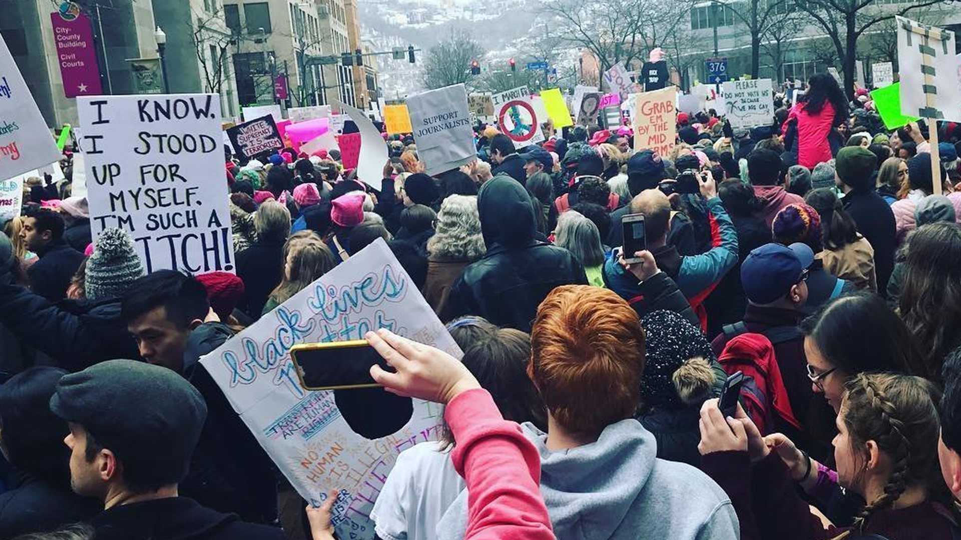 A crowd gathers in Pittsburgh, Penn. to participate in the Women's March on Jan. 21, 2018. (Credit: Ashlee Christensen via CNN)