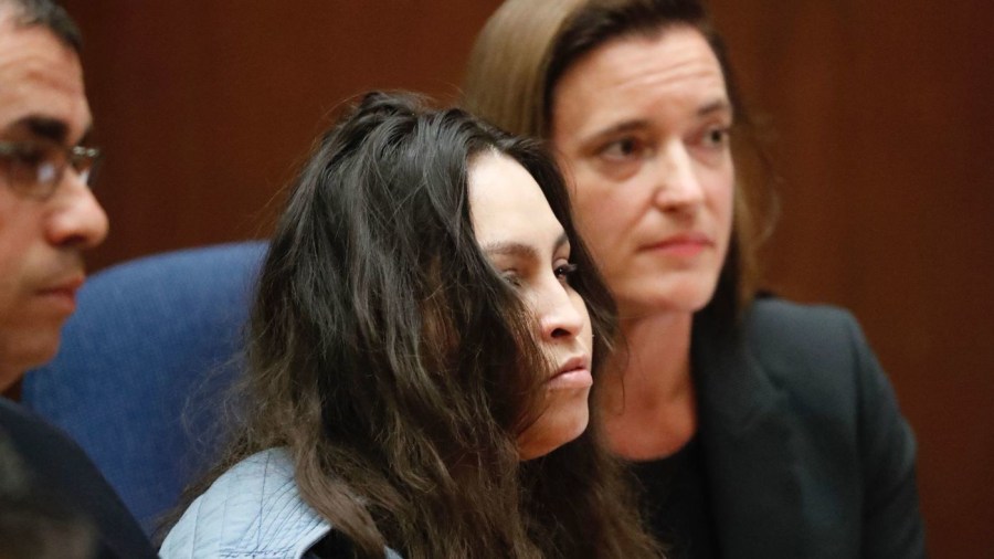 Pearl Sinthia Fernandez enters her guilty plea in the death her son in 2018. (Allen J. Schaben / Los Angeles Times)