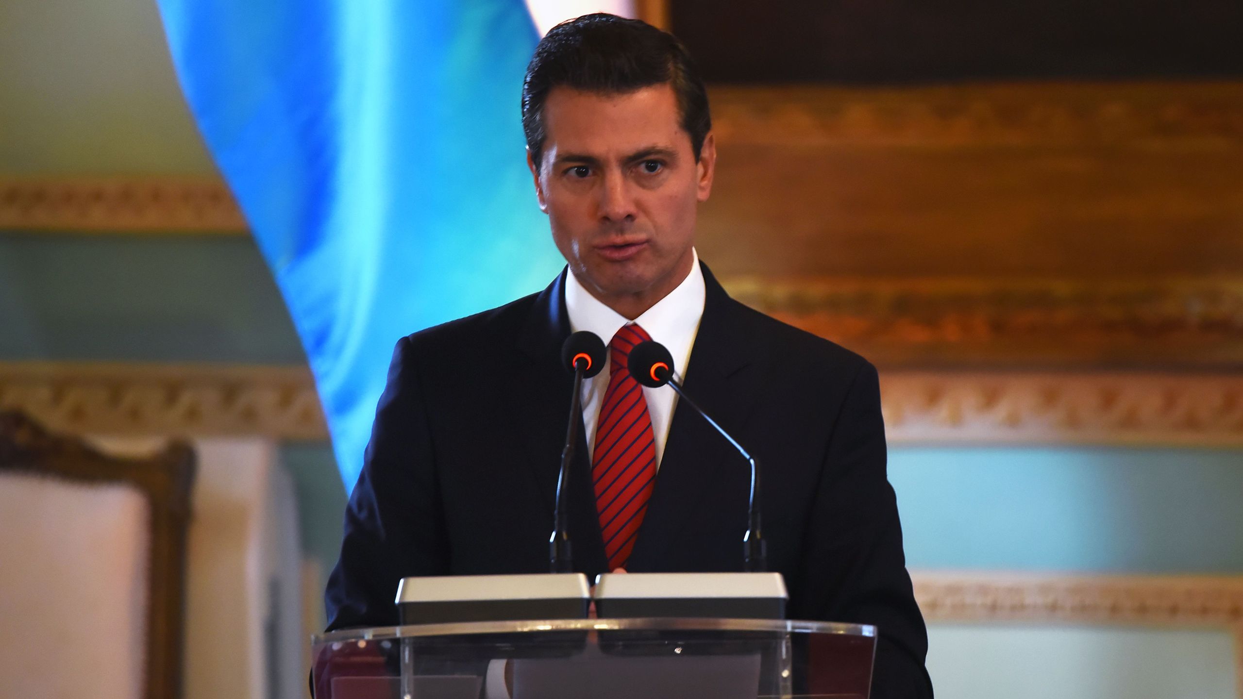 Mexican President Enrique Pena Nieto speaks at a ceremony at the presidential palace in Asuncion on Jan. 18, 2018, during a two-day visit to Paraguay. (Credit: NORBERTO DUARTE/AFP/Getty Images)