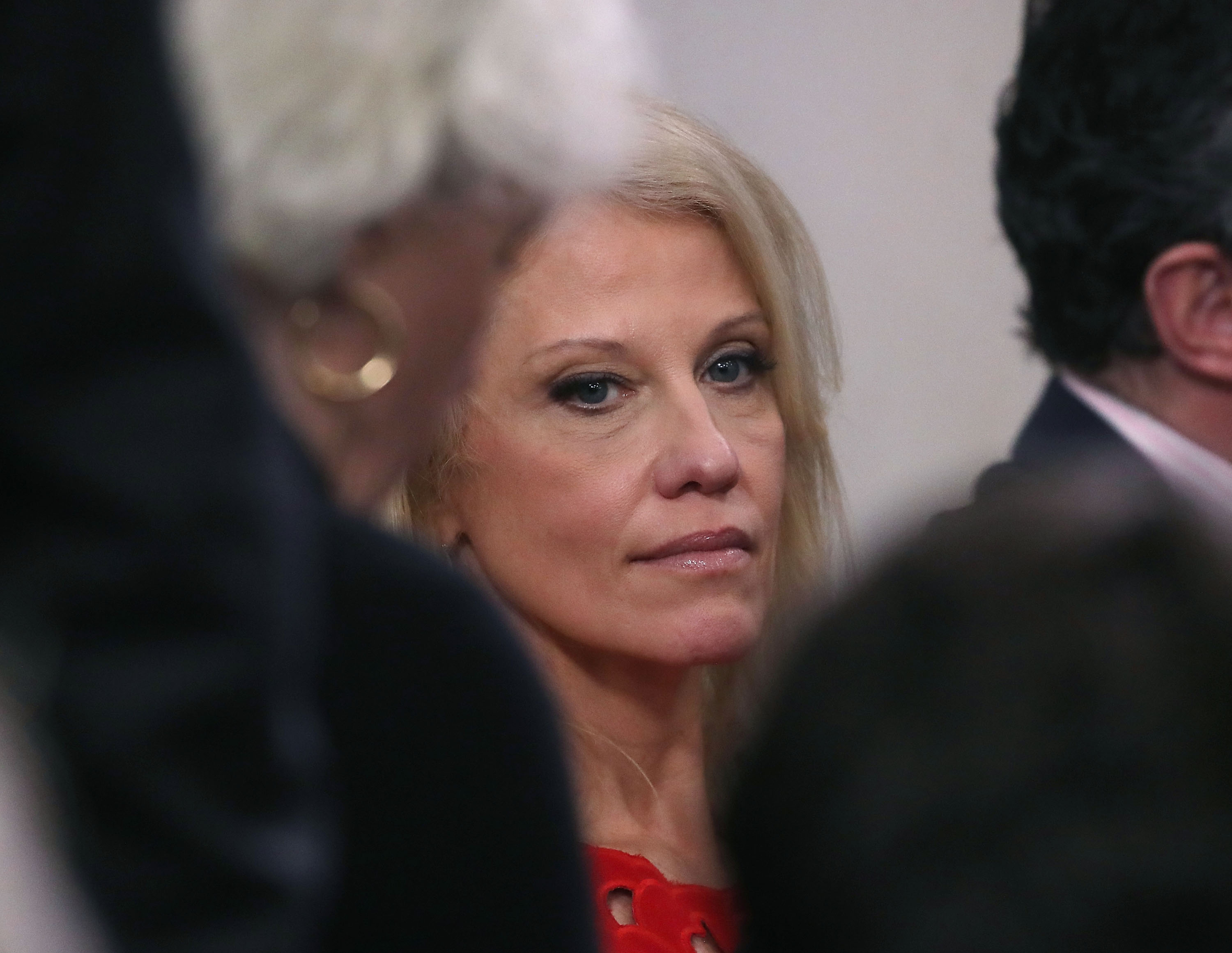 Kellyanne Conway attends a media briefing at the White House on Jan. 23, 2018. (Credit: Mark Wilson/Getty Images)