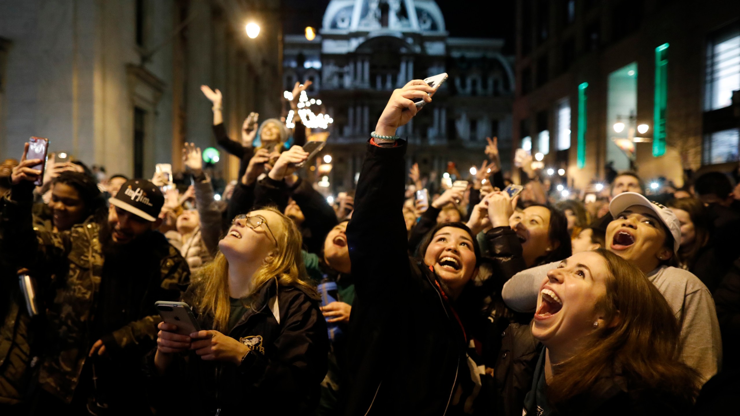 Fans celebrate in Center City after the Philadelphia Eagles defeated the New England Patriots to win the Super Bowl on Feb. 4, 2018, in Philadelphia, Penn. (Credit: Aaron P. Bernstein/Getty Images)