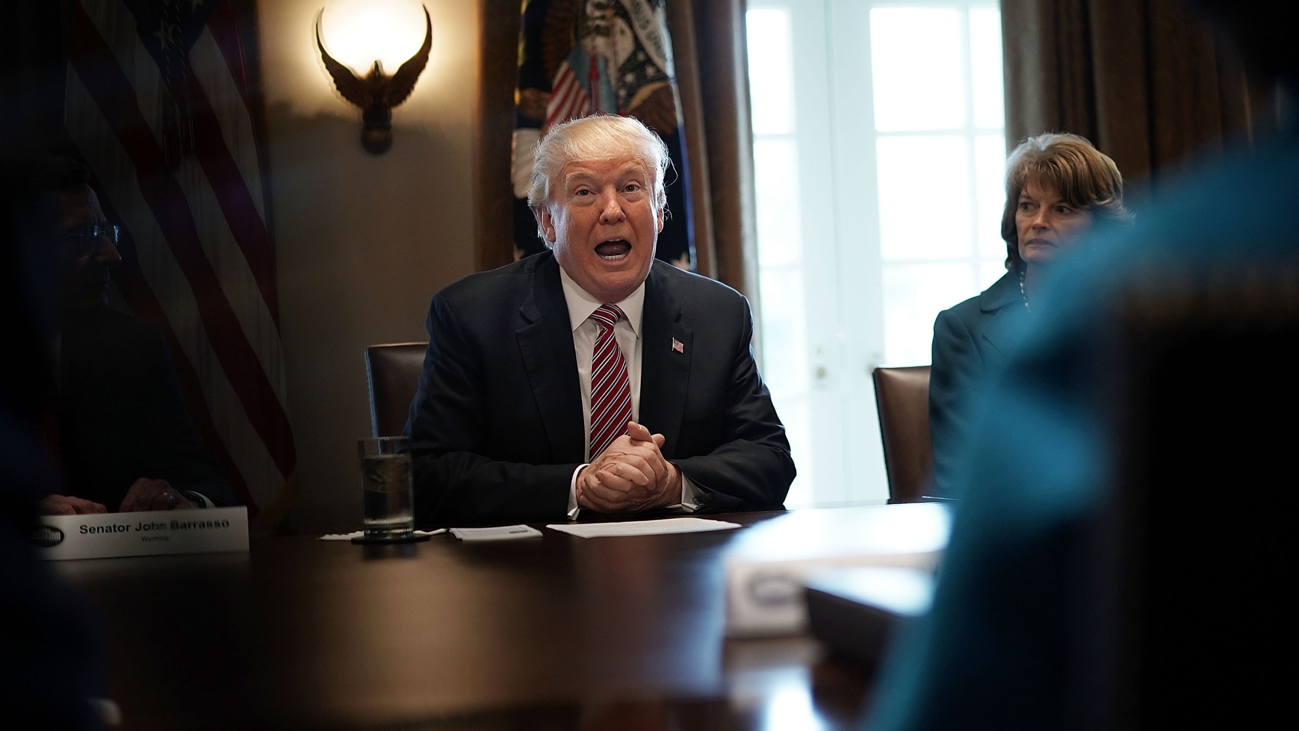 President Donald Trump speaks during a meeting with congressional members at the Cabinet Room of the White House February 14, 2018 in Washington, DC. (Credit: Alex Wong/Getty Images)