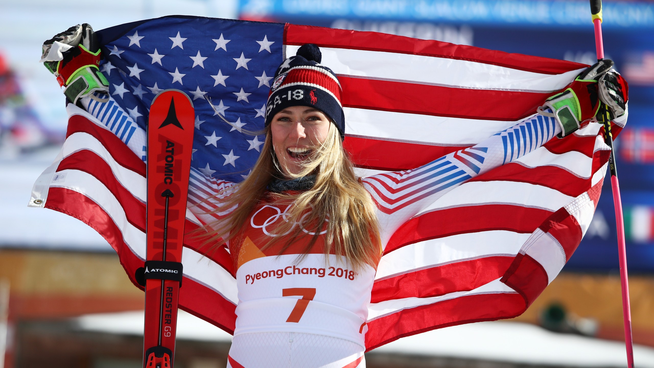 Mikaela Shiffrin of the United States poses on the podium at the Pyeongchang 2018 Winter Olympic Games at Yongpyong Alpine Centre on Feb. 15, 2018, in Pyeongchang-gun, South Korea. (Ezra Shaw/Getty Images)