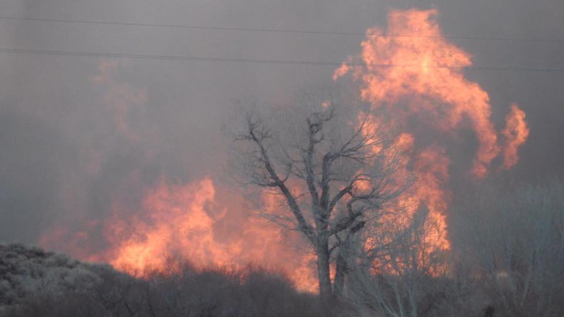 The fire broke out shortly after 2 p.m. Sunday near the Pleasant Valley Reservoir and Highway 395, exploding from 100 acres to 900 in a few hours. Highway 6, a major traffic artery to Nevada, was closed from Highway 395 to the Nevada state line. The blaze is seen in a photo released by the Inyo County Sheriff's Office.