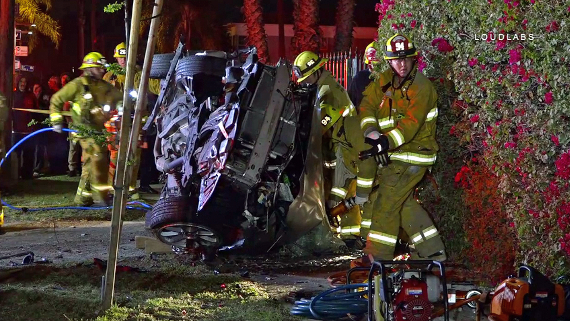 An overturned vehicle is seen following a fatal crash in South Los Angeles on Feb. 12, 2018. (Credit: Loudlabs)