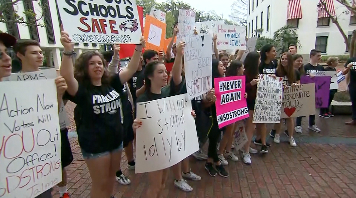 Florida school shooting survivors march on the state Capitol on Feb. 21, 2018. (Credit: CNN)