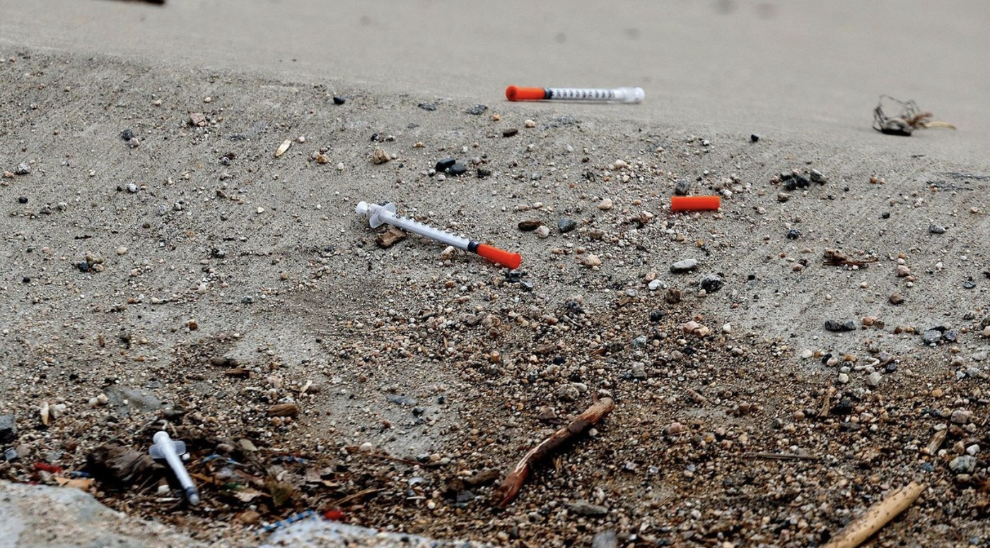 Discarded needles are seen in downtown Santa Ana in this undated photo. (Credit: Allen J. Schaben / Los Angeles Times)