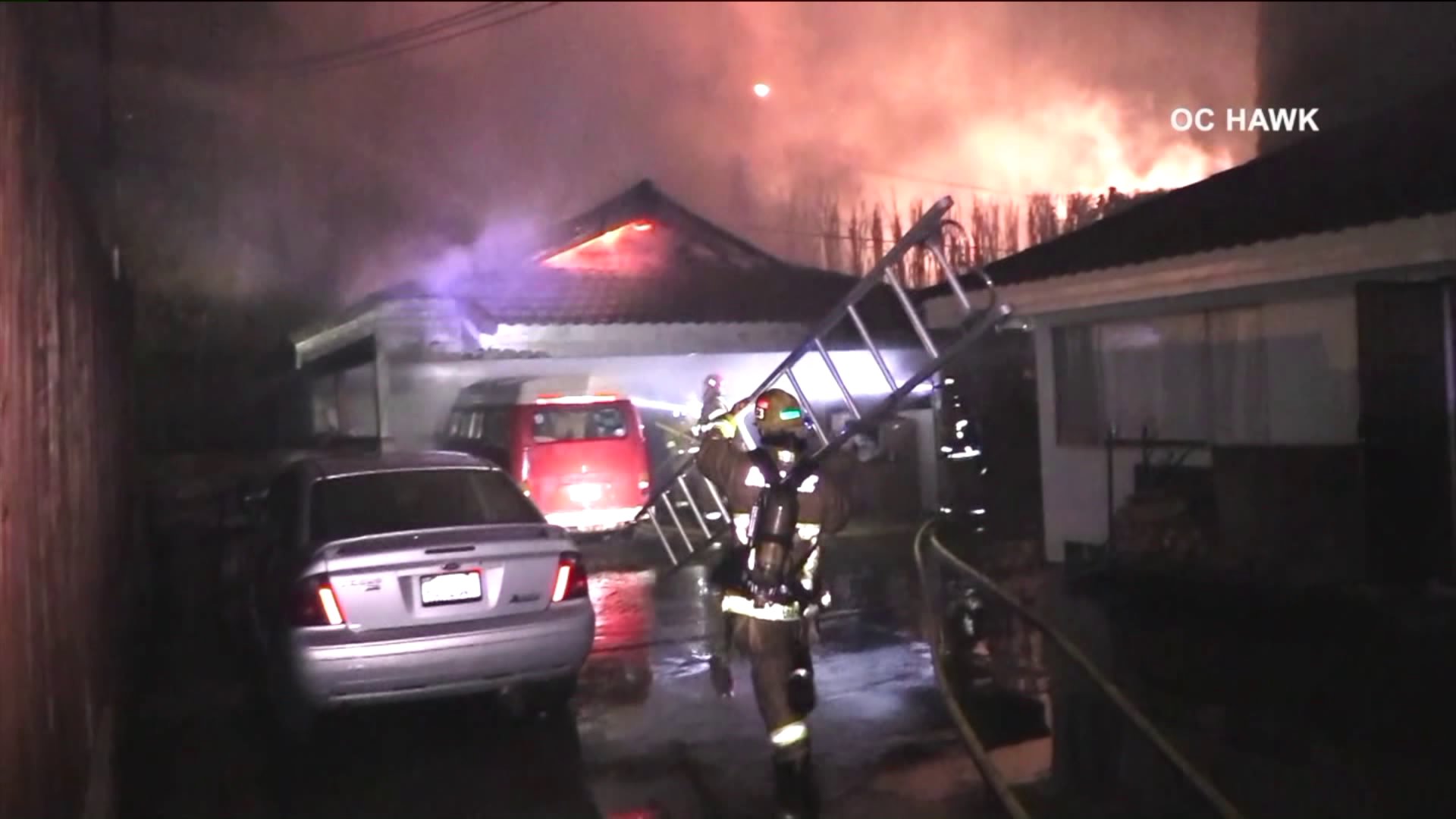 Cypress tree fire burns one home, then another hours later in Brea on March 6, 2018.