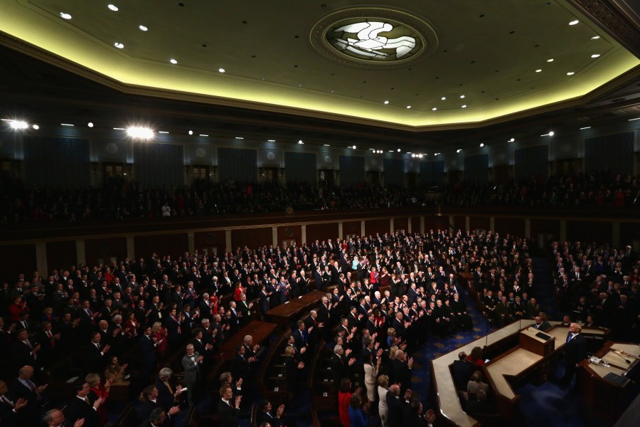 U.S. President Donald J. Trump delivers the State of the Union address in the chamber of the U.S. House of Representatives Jan. 30, 2018, in Washington, D.C. (Credit: Alex Wong/Getty Images)