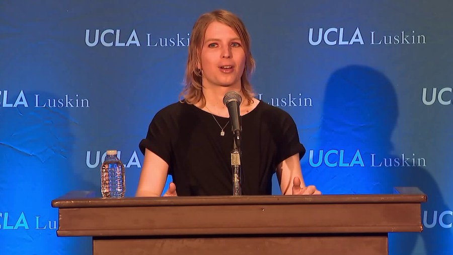 Chelsea Manning speaks during an event at UCLA on March 5, 2018. (Credit: KTLA)