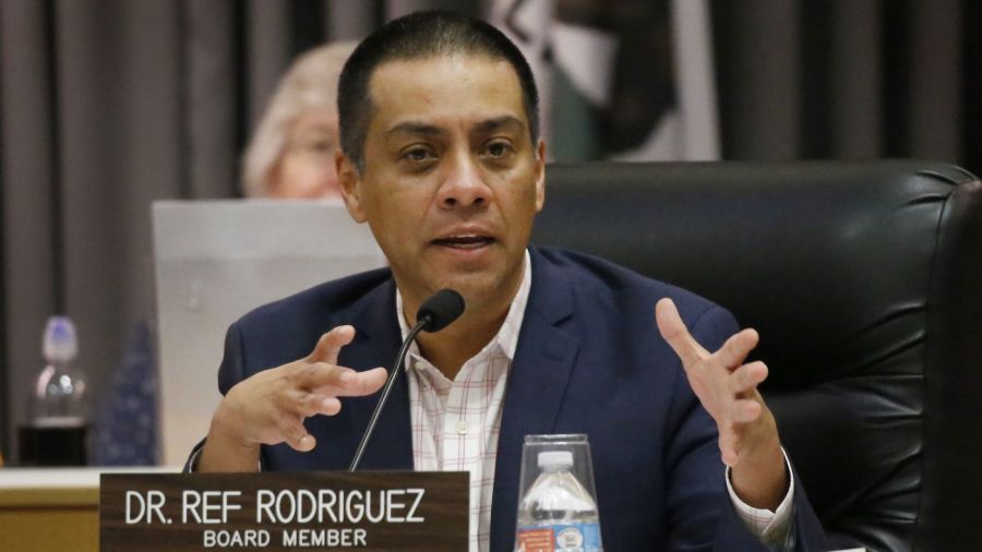 L.A. school board member Ref Rodriguez is shown at a board meeting in this undated photo. (Credit: Al Seib / Los Angeles Times)