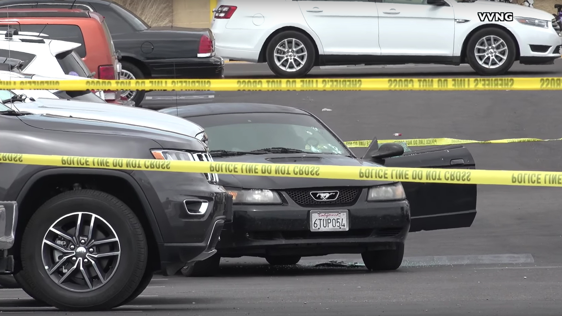 The scene of a fatal police shooting in a Barstow Walmart parking lot is taped off on April 5, 2018. (Credit: Victor Valley News Group)