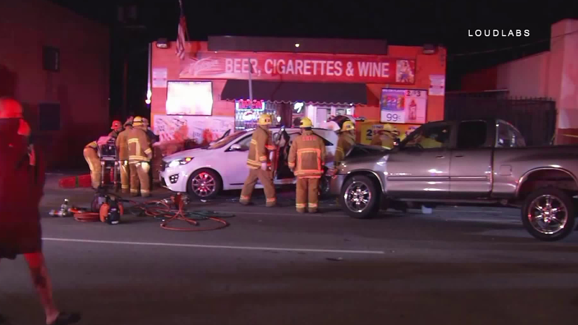 Emergency crews respond to an injury crash in Cypress Park on April 16, 2018. (Credit: Loudlabs)