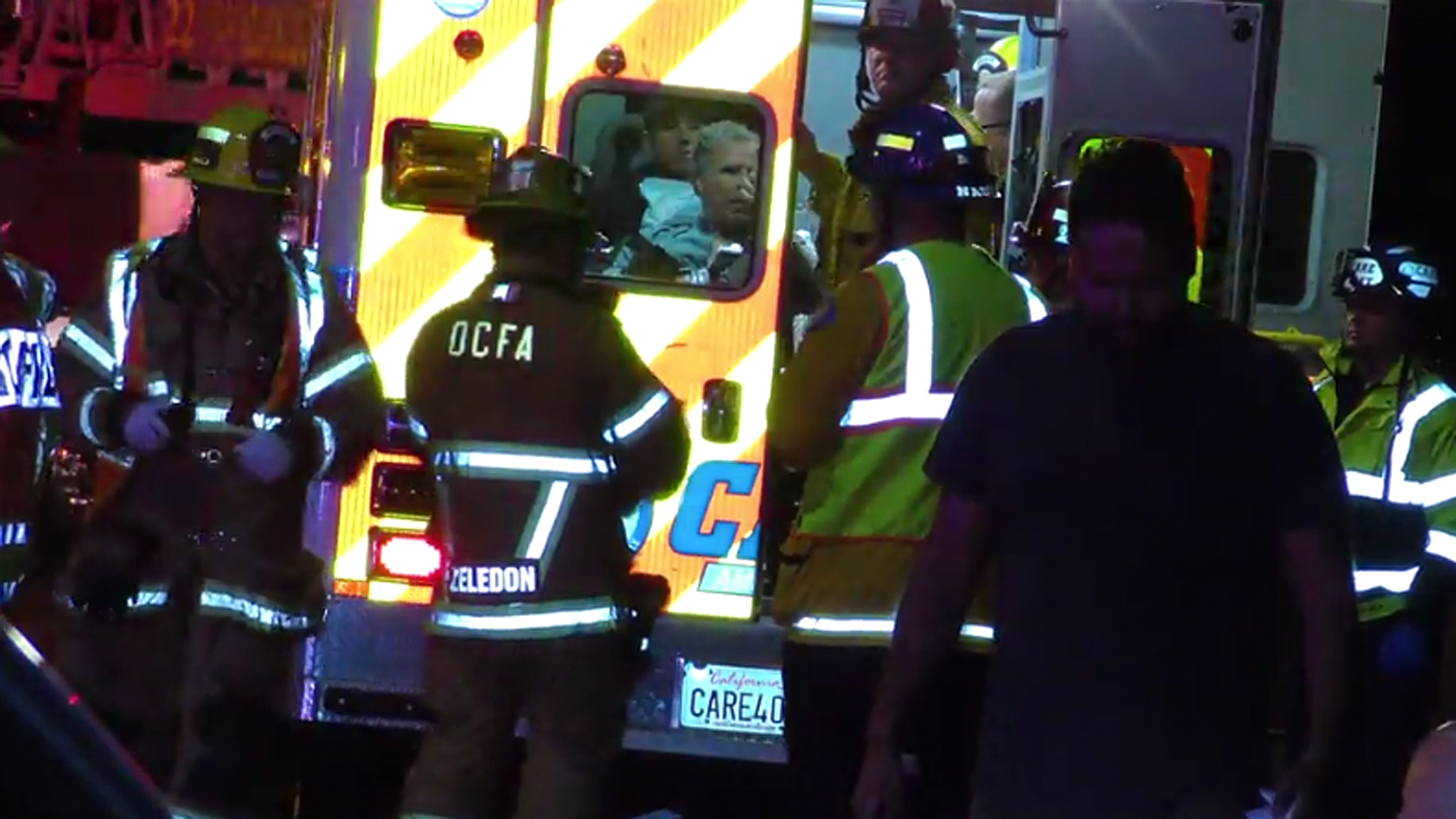 Will Ferrell is seen in an ambulance following a rollover crash on April 12, 2018. (Credit: LA-OC.tv)