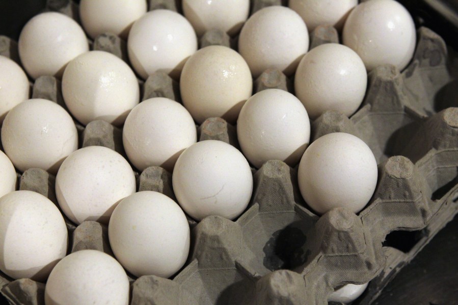 This file photo shows eggs in a crate. (Credit: Justin Sullivan/Getty Images)