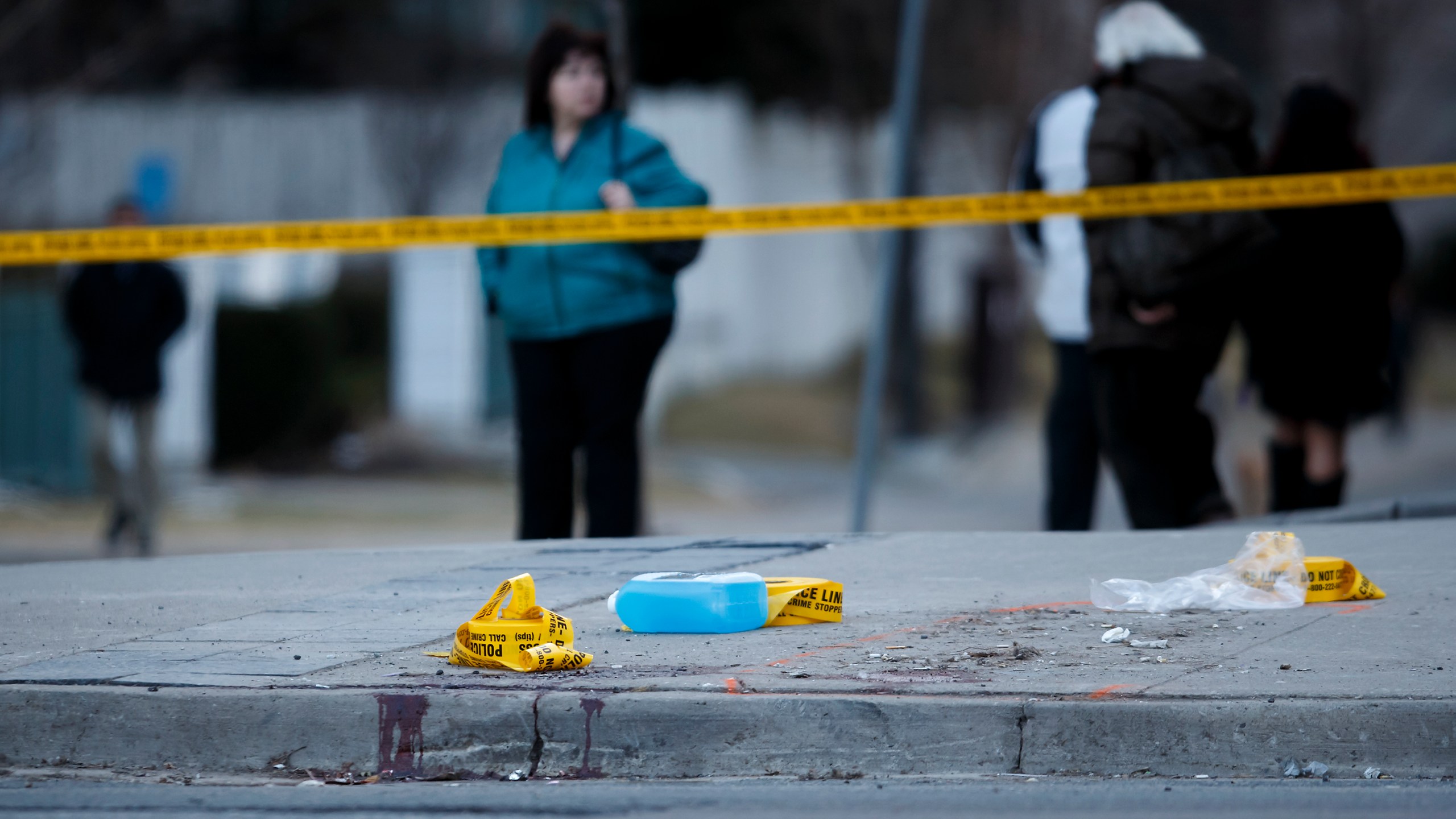 Blood remains at the scene on Yonge St. at Finch Ave., after a van plowed into pedestrians on April 23, 2018 in Toronto, Canada. (Credit: Cole Burston/Getty Images)