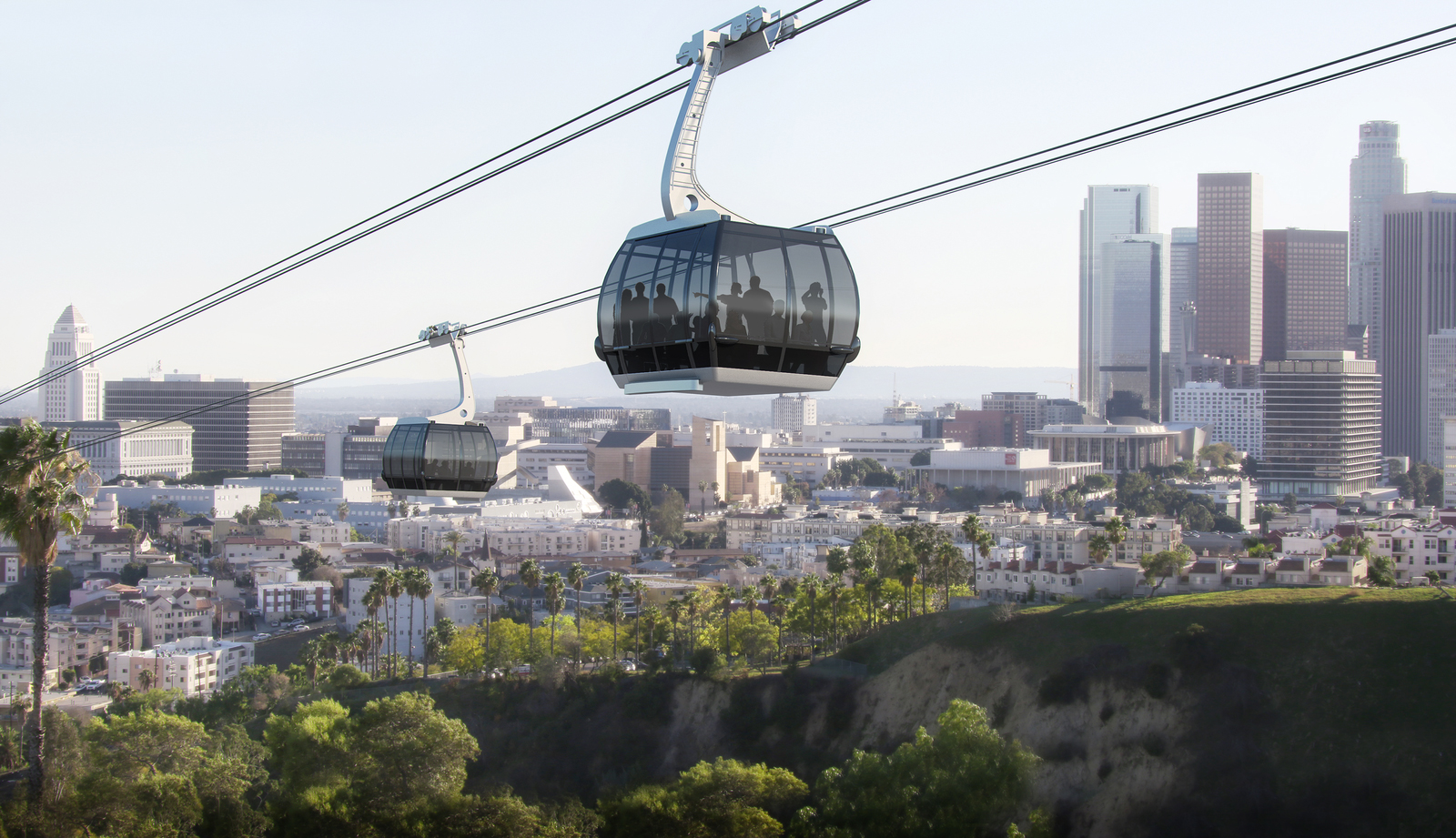 A rendering of the Chavez Ravine gondola flyover is seen in an image provided by Aerial Rapid Transit Technologies LLC.