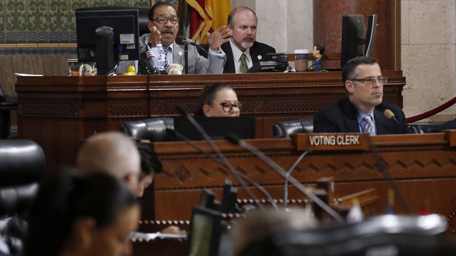 In this file photo from December, L.A. City Council President Herb Wesson speaks before a vote on new municipal regulations for the marijuana industry. (Credit: Luis Sinco / Los Angeles Times)