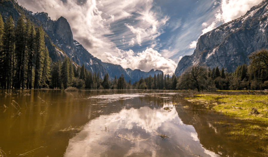 Yosemite National Park shared this image on Twitter on April 8, 2018, showing the valley floor after it was closed during intense rain.