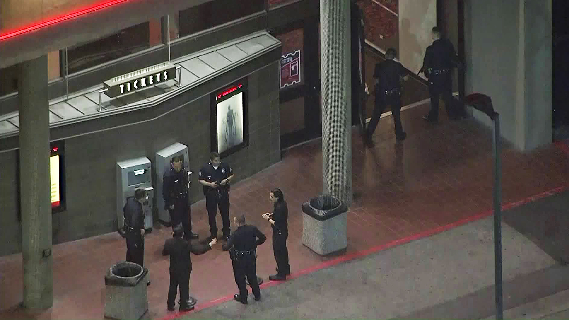 Police investigate a shooting near a CineMark theater in the Valley Glen neighborhood in the North Hollywood area on April 4, 2018. (Credit: KTLA)