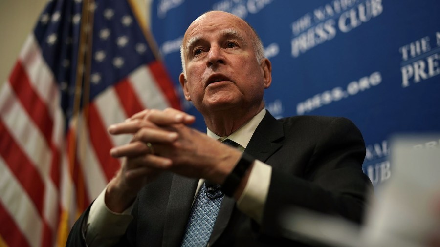 Gov. Jerry Brown speaks during an event at the National Press Club April 17, 2018 in Washington, DC. (Credit: Alex Wong/Getty Images)