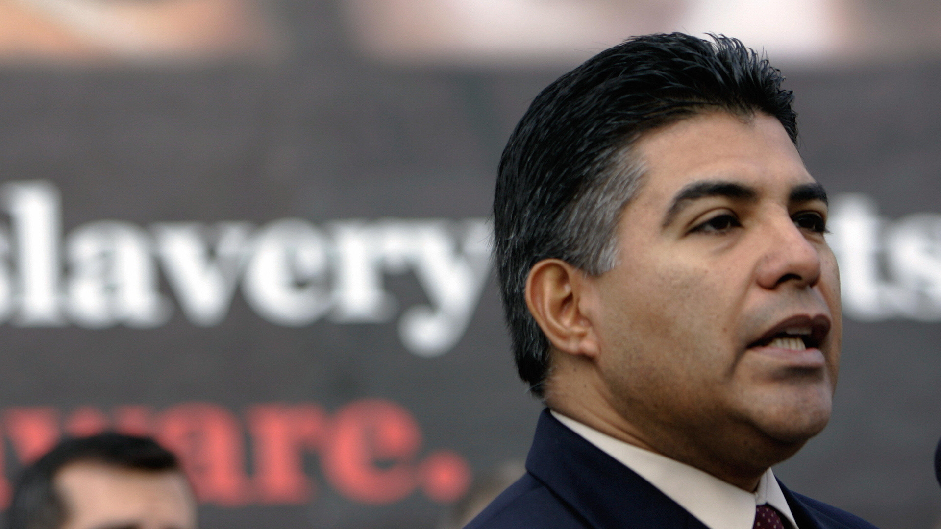 Congressman Tony Cardenas delivers a speech to a group of reporters during a press conference announcing the National Human Trafficking Awareness Day, while he was serving as a city councilman in Los Angeles, on Jan. 11, 2007. (Credit: HECTOR MATA/AFP/Getty Images)