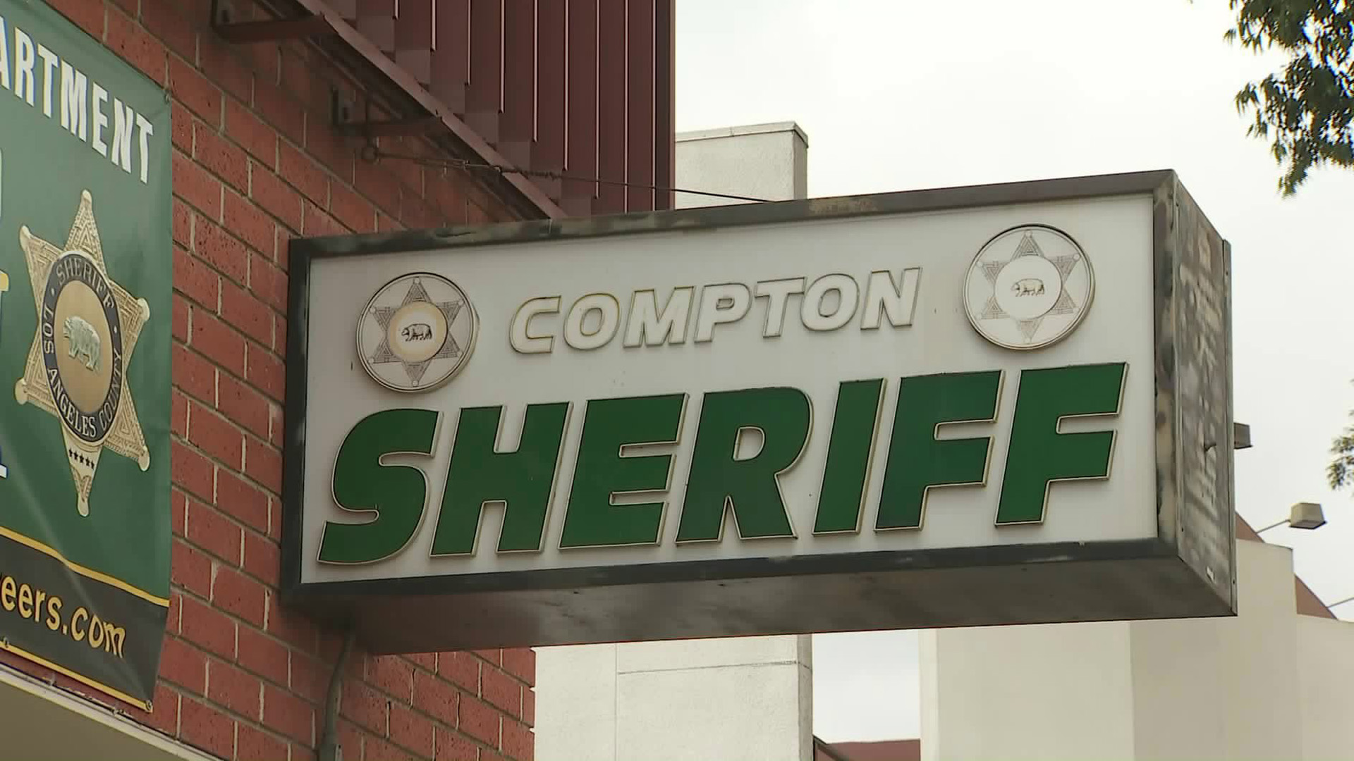 A sign for the Compton station of the Los Angeles County Sheriff's Department is seen on May 1, 2018. (Credit: KTLA)