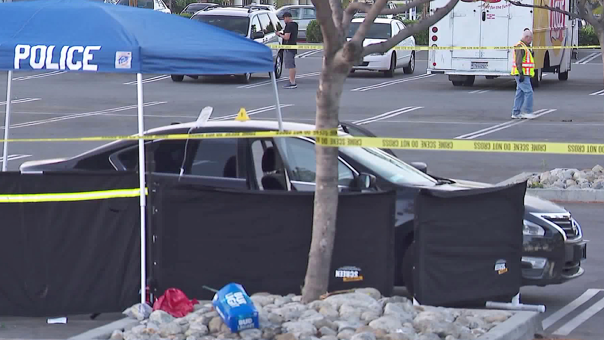 Authorities investigate a fatal shooting in Upland on May 8, 2018. (Credit: KTLA)