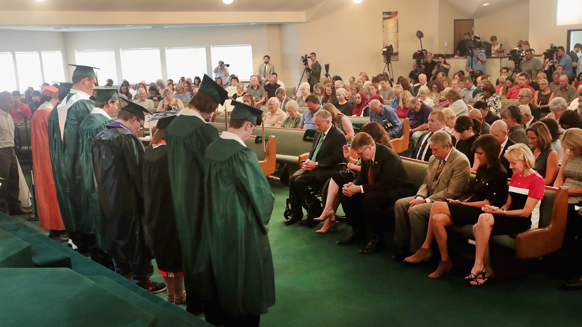 Graduating seniors are recognized during Sunday service at Arcadia First Baptist Church near Santa Fe High School on May 20, 2018 in Santa Fe, Texas. (Credit: Scott Olson/Getty Images)