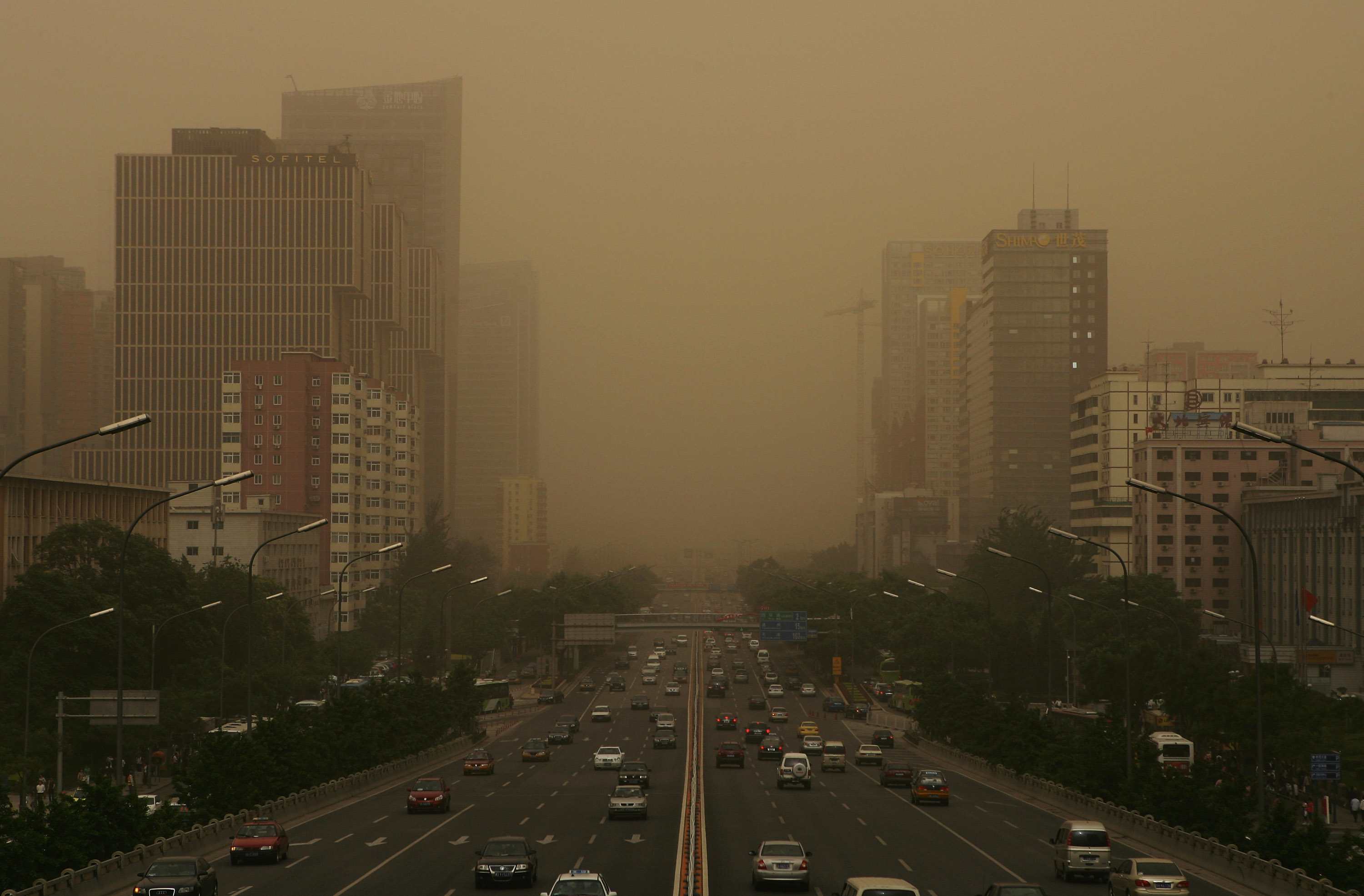 Beijing is shrouded with smog on May 20, 2008 in Beijing, China. (Credit: Guang Niu/Getty Images)