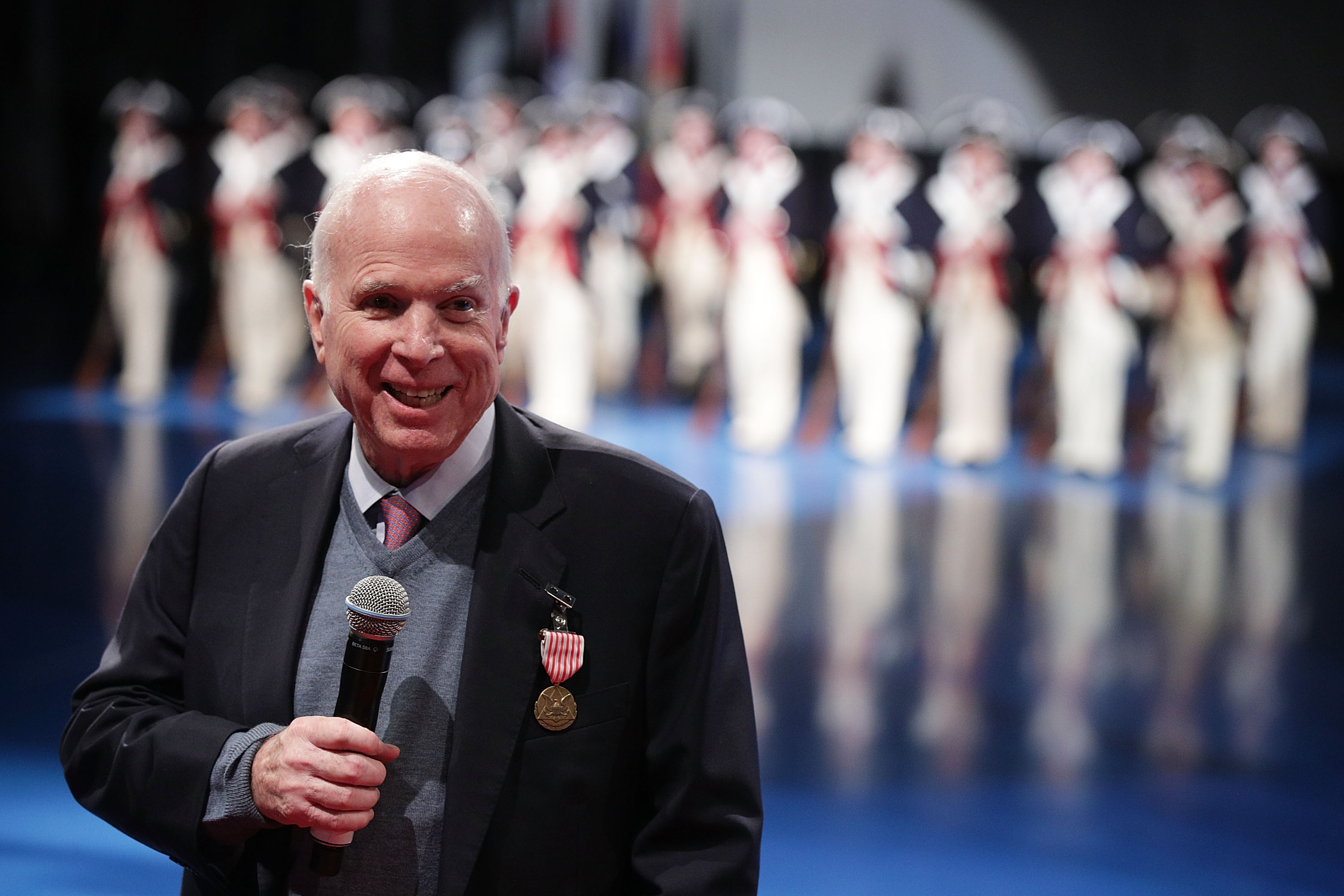 Sen. John McCain is shown after he was presented with the Outstanding Civilian Service Medal on November 14, 2017, in Fort Myer in Arlington, Virginia. (Credit: Alex Wong/Getty Images)