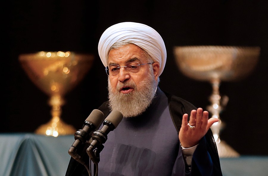 Iran's president Hassan Rouhani gives a speech in the city of Tabriz in the northwestern East-Azerbaijan province on April 25, 2018. (Credit: ATTA KENARE/AFP/Getty Images)