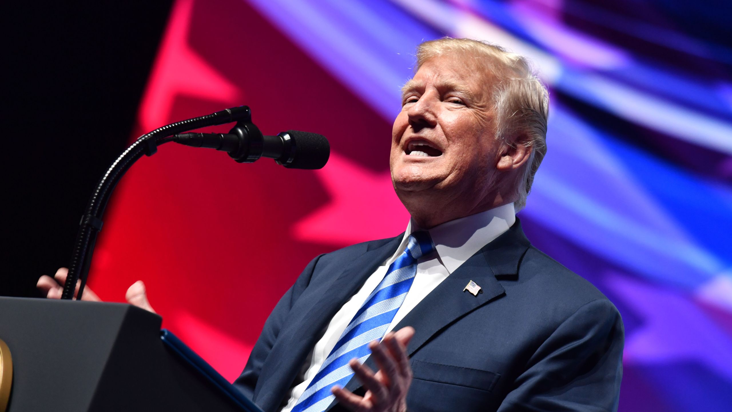 Donald Trump speaks at the NRA-ILA Leadership Forum during the NRA Annual Meeting and Exhibits at the Kay Bailey Hutchison Convention Center on May 4, 2018 in Dallas, Texas. (Credit: NICHOLAS KAMM/AFP/Getty Images)