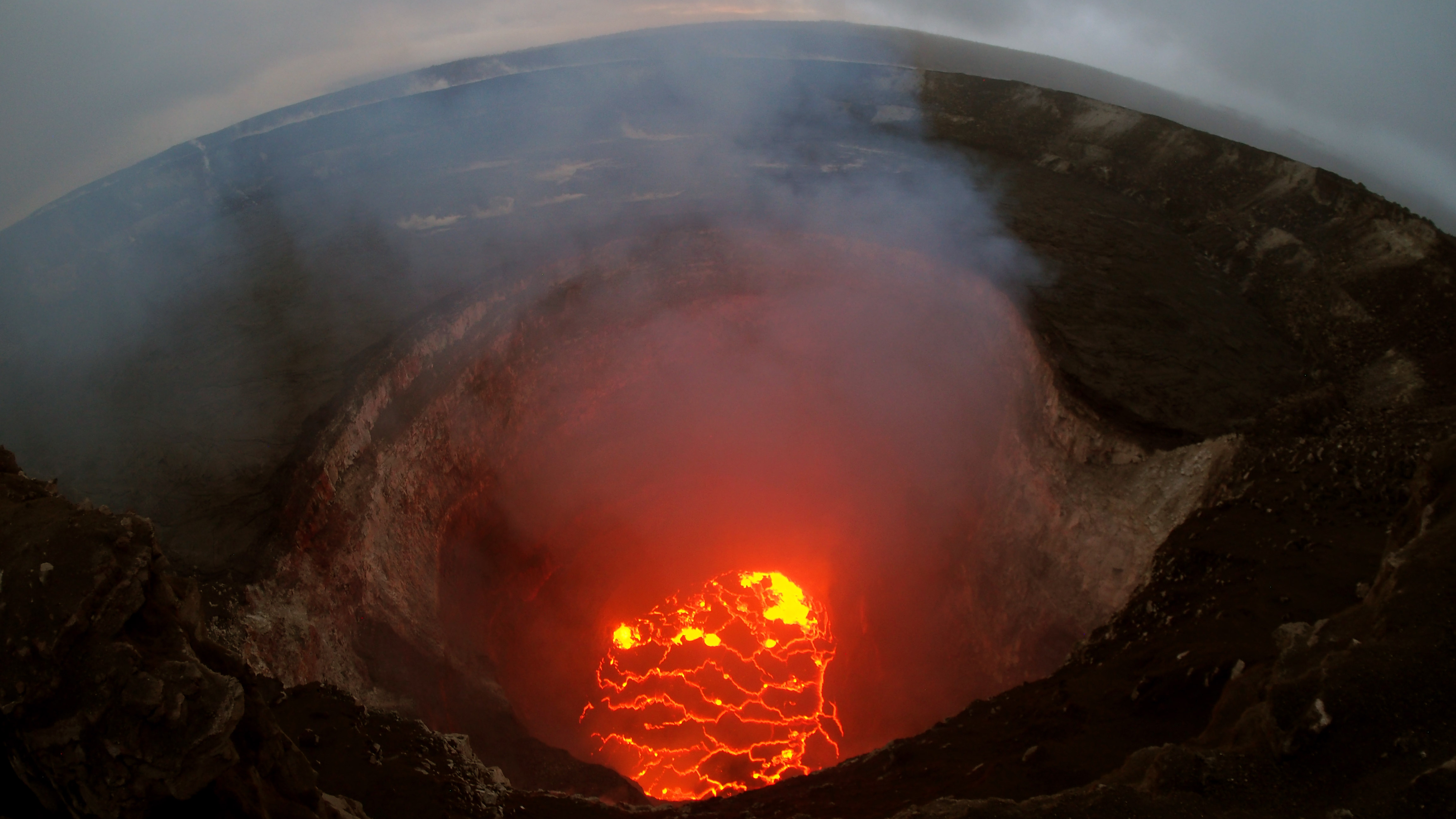 In this handout photo provided by the U.S. Geological Survey, the summit lava lake seen on May 6, 2018, is reported to have dropped in levels after the eruption of Hawaii's Kilauea volcano, near Pahoa. (Credit: U.S. Geological Survey via Getty Images)