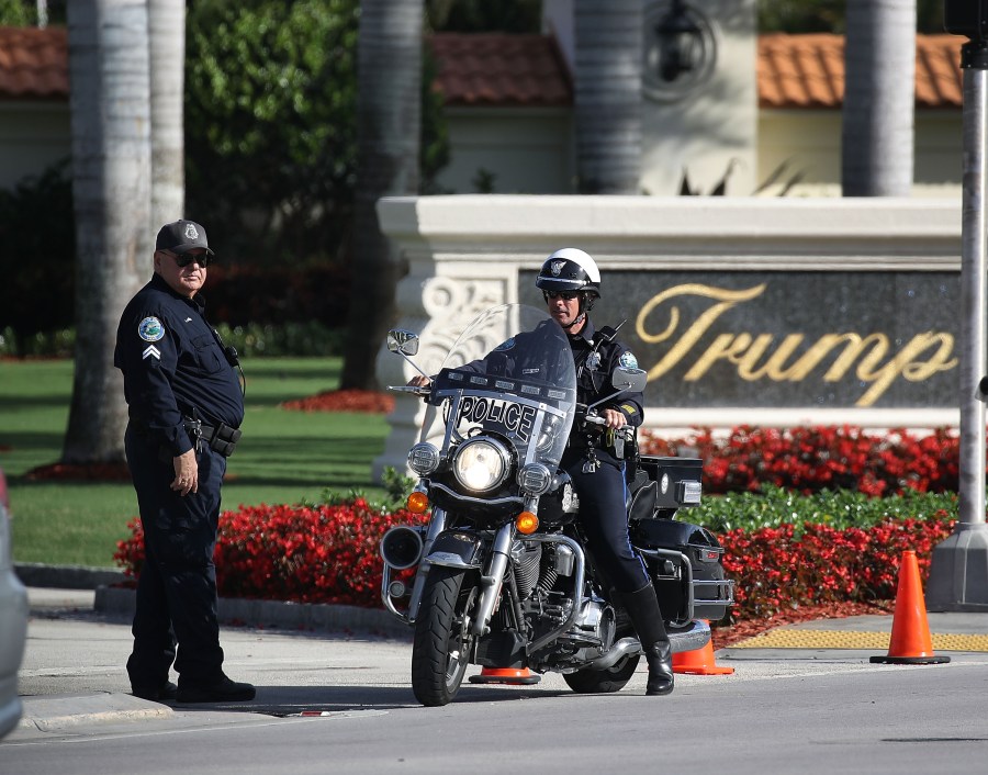 Police block off the entrance to the Trump National Doral Miami resort on May 18, 2018, in Doral, Florida. Law enforcement officials said that a man opened fire early Friday morning in the lobby of the resort and was shouting "anti-Trump rhetoric," before he was shot and wounded by police. (Credit: Joe Raedle/Getty Images)