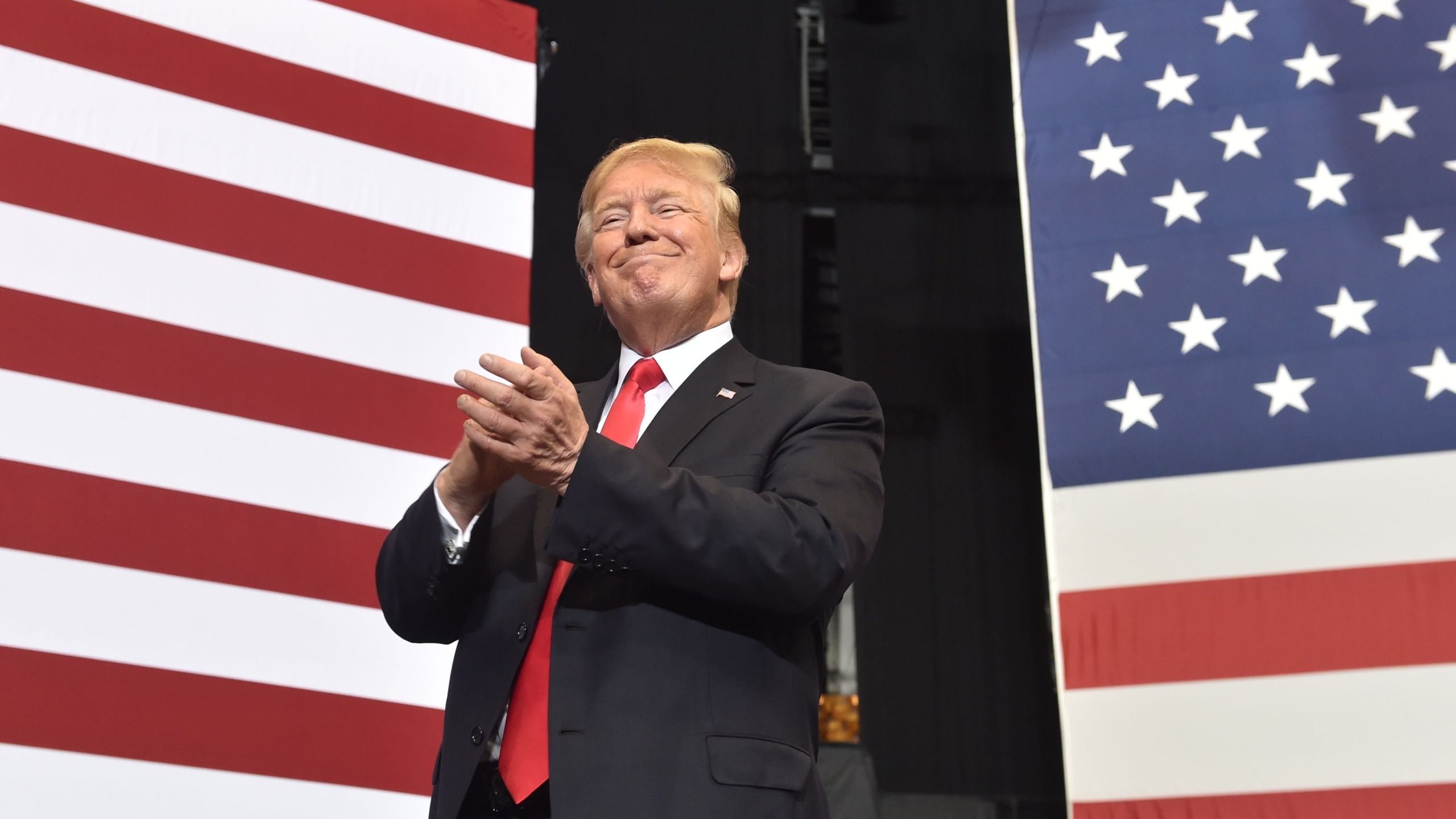 Donald Trump addresses a rally at the Nashville Municipal Auditorium in Nashville, Tennessee on May 29, 2018 (Credit: Nicholas Kamm/AFP/Getty Images)