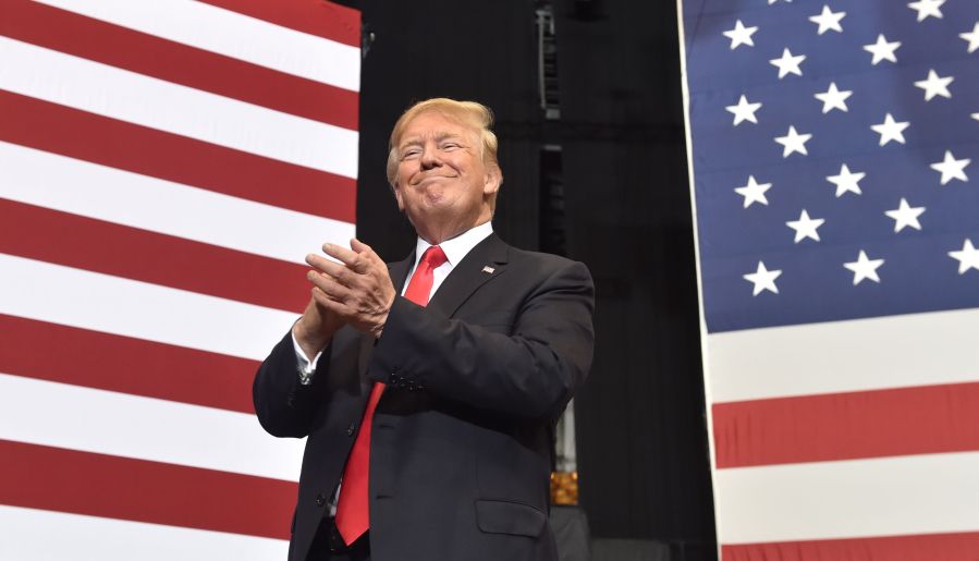 Donald Trump addresses a rally at the Nashville Municipal Auditorium in Nashville, Tennessee on May 29, 2018 (Credit: Nicholas Kamm/AFP/Getty Images)