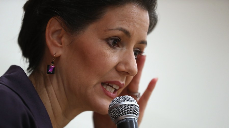 Oakland Mayor Libby Schaaf speaks to students at Edna Brewer Middle School about the U.S. Constitution on January 19, 2018 in Oakland, California. (Credit: Justin Sullivan/Getty Images)