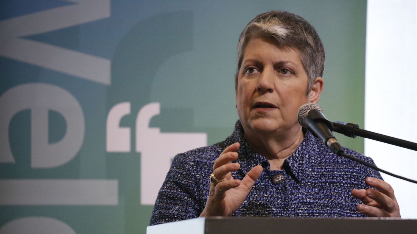 University of California President Janet Napolitano speaks on the 150th anniversary of the UC system in this undated photo. (Credit: Al Seib / Los Angeles Times)