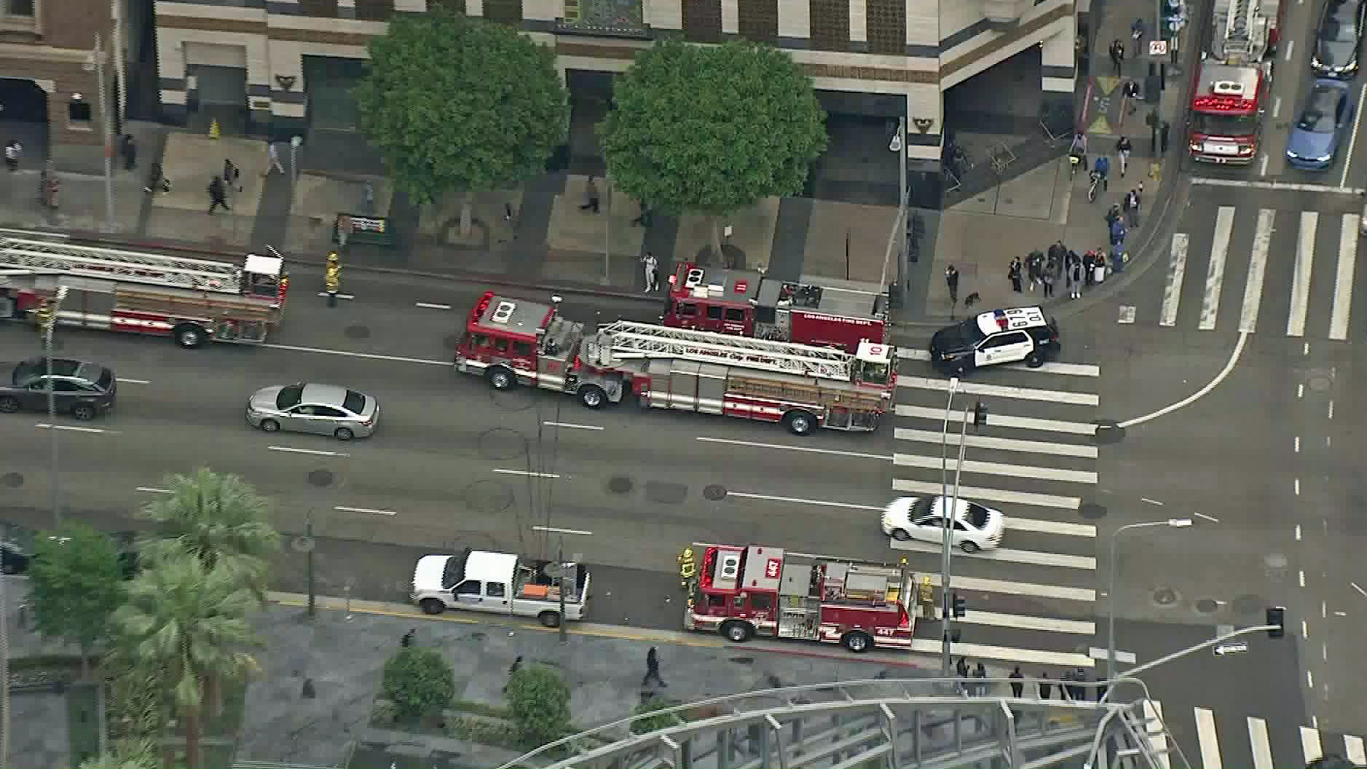 Police and firefighters respond to a Metro Red Line Station in downtown L.A. after a person was hit by a train on May 22, 2018. (Credit: KTLA)