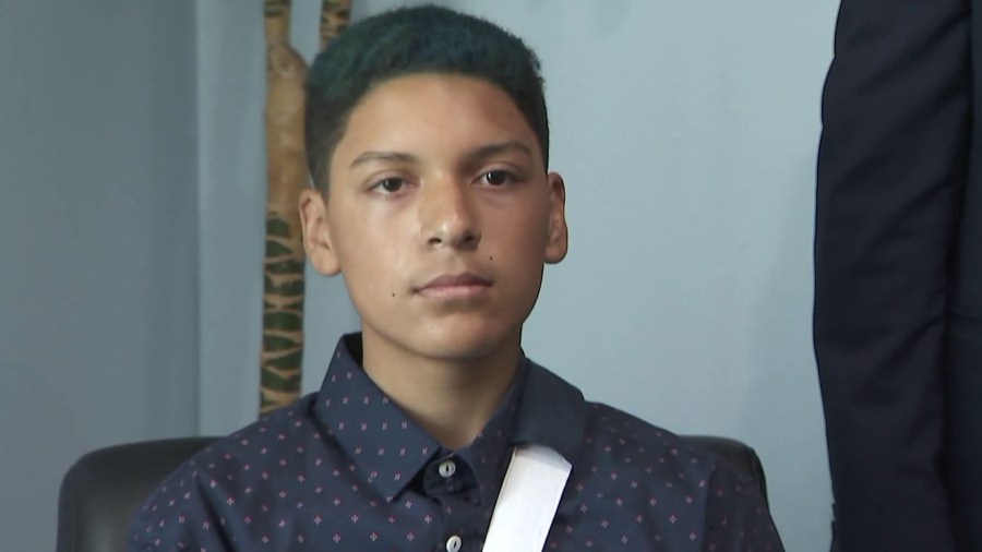 Highland High School student Robert Ruiz-Dominguez speaks during a news conference on May 31, 2018. (Credit: KTLA)