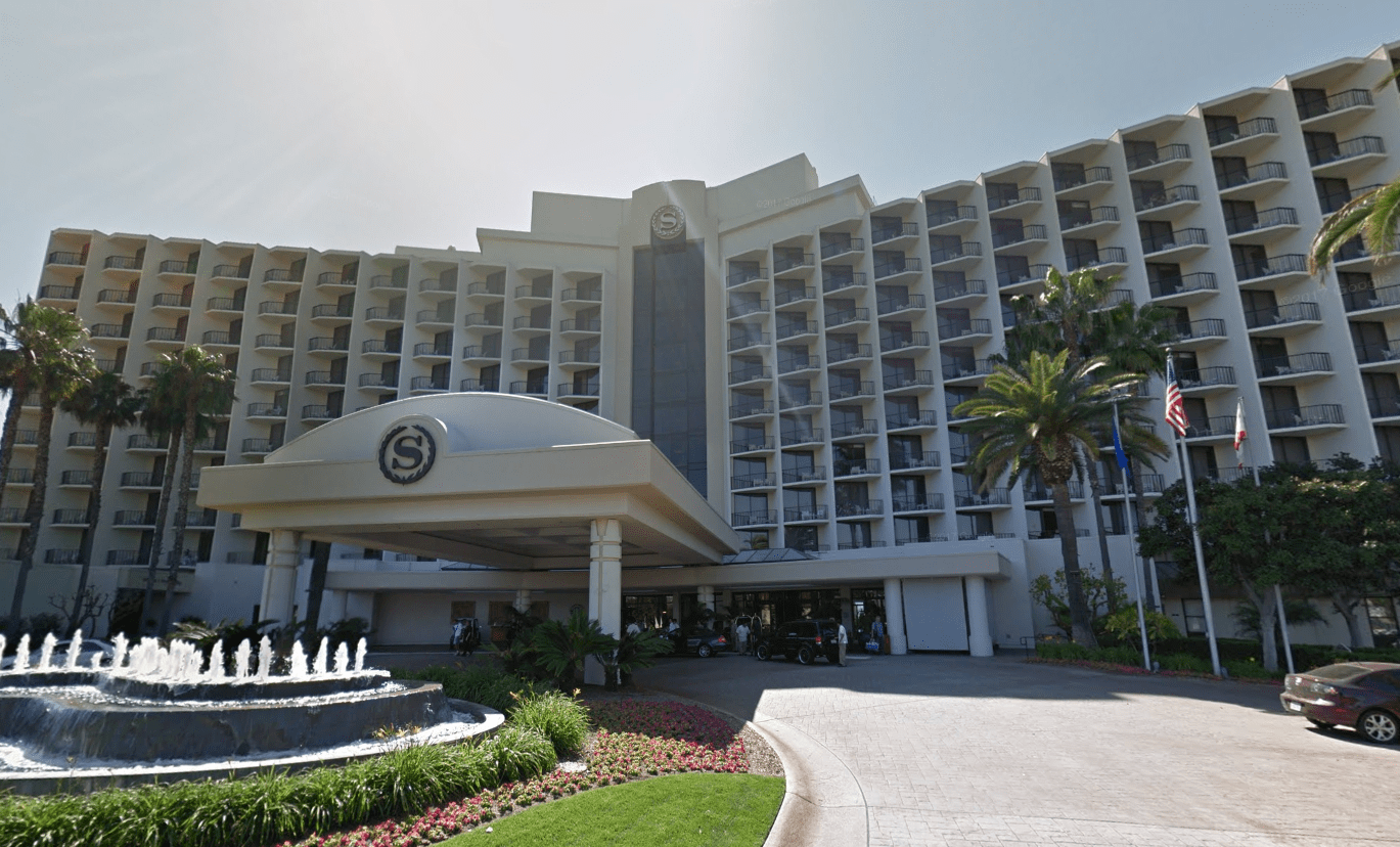 The Sheraton San Diego Hotel and Marina, where the California Republican Party convention was held in May 2018, is seen in a Google Maps Street View image from April 2011.