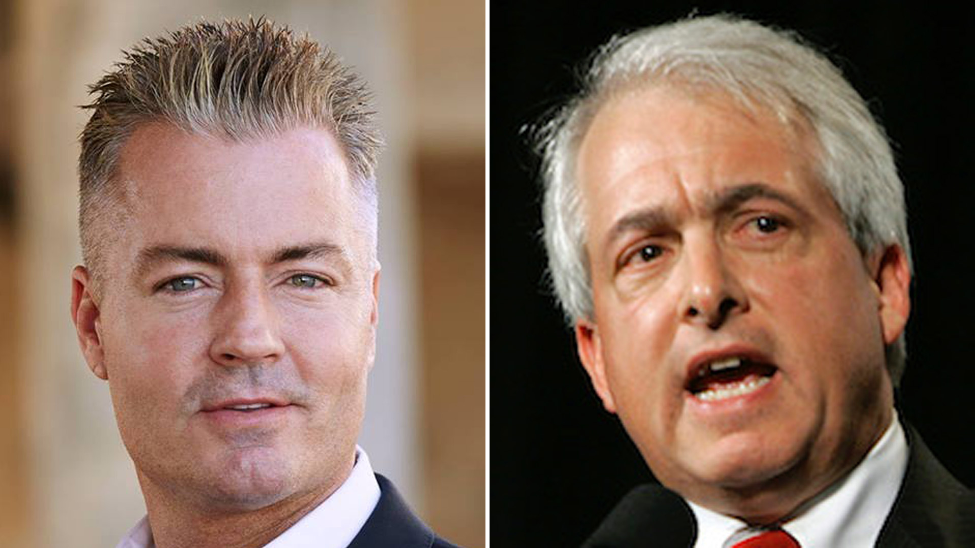 Travis Allen and John Cox are seen in images posted to their Facebook pages in 2018.