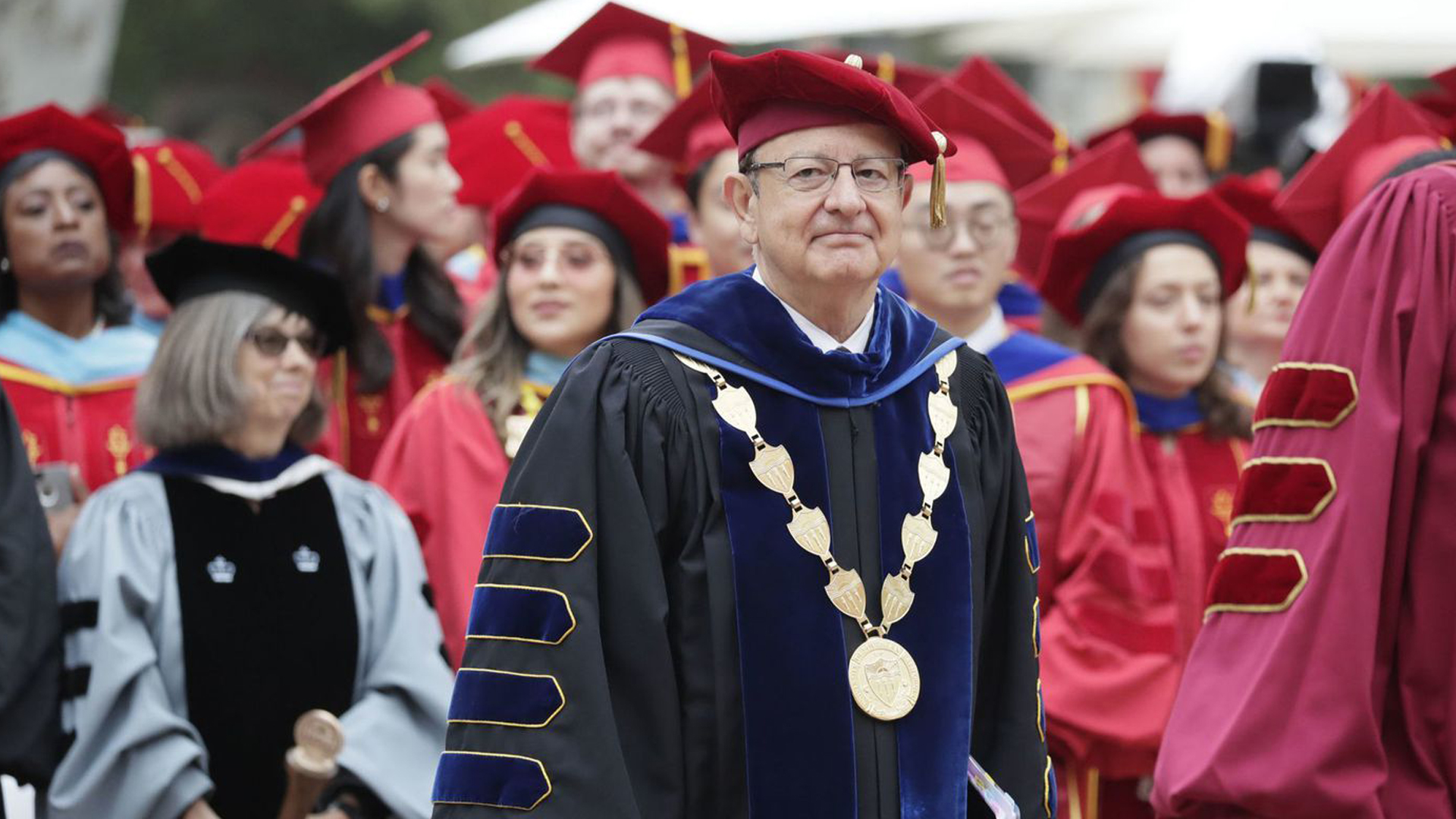 USC President C. L. Max Nikias is seen taking part in a commencement ceremony in this undated photo. (Credit: Irfan Khan / Los Angeles Times)