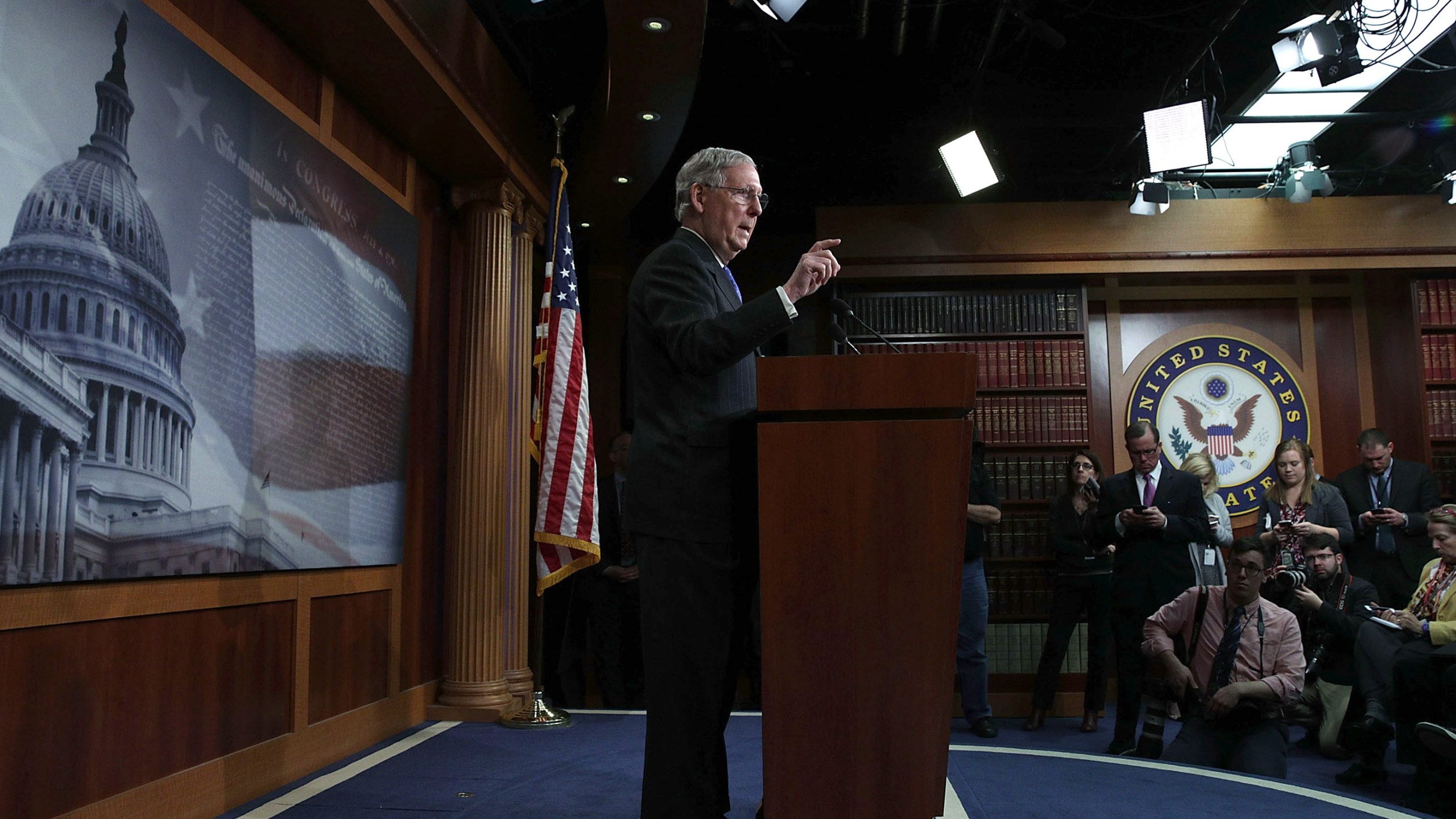 U.S. Senate Majority Leader Sen. Mitch McConnell (R-KY) speaks during a news conference at the Capitol April 7, 2017 in Washington, D.C. (Credit: Alex Wong/Getty Images)