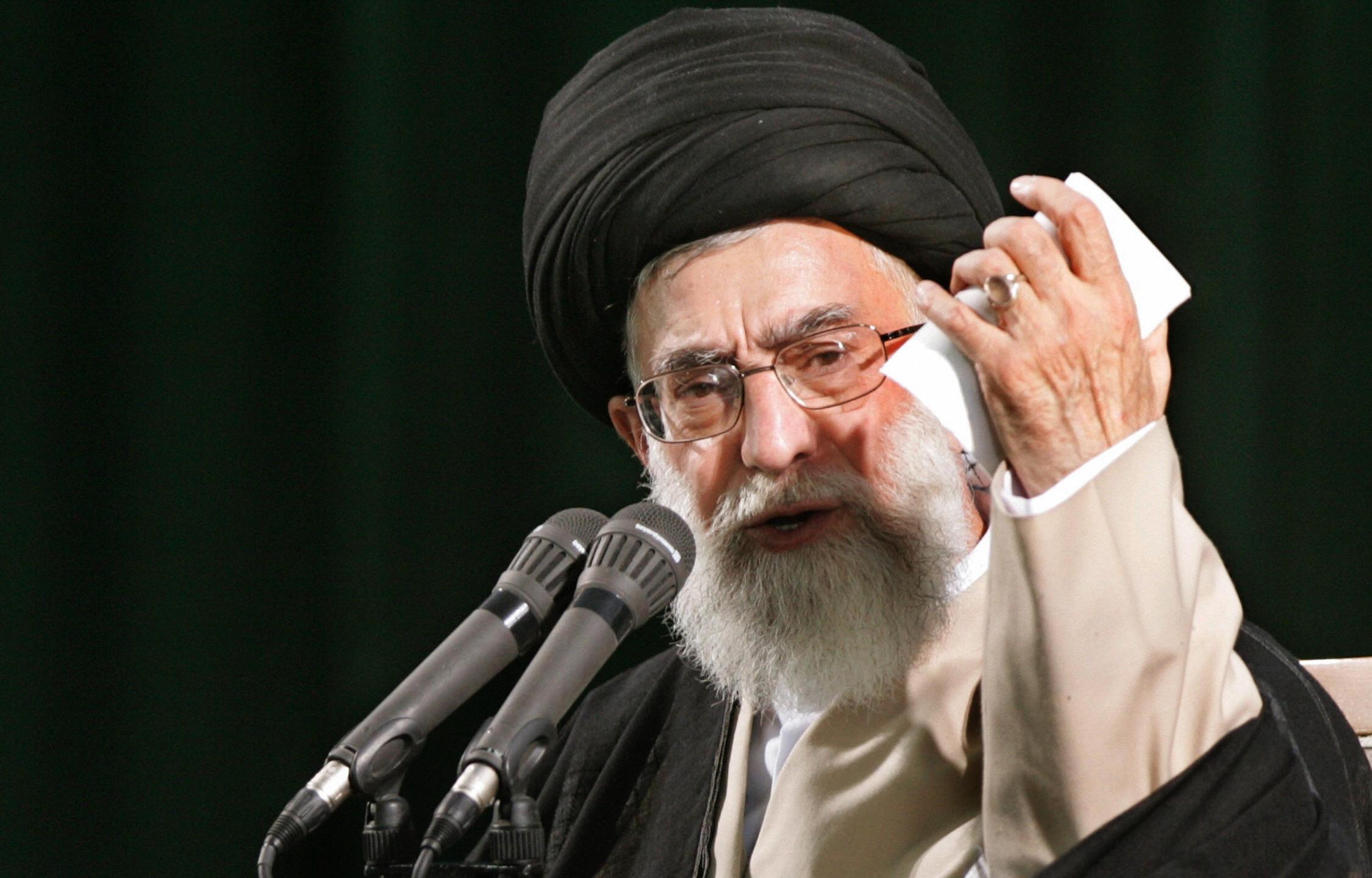 Iran's supreme leader Ayatollah Ali Khamenei delivers a speech during the 18th anniversary of the death of Iran's revolutionary founder Ayatollah Ruhollah Khomeini at the latter's mausoleum in Tehran, 04 June 2007. (Credit: ATTA KENARE/AFP/Getty Images)